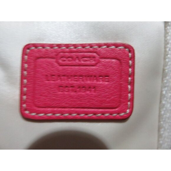 COACH 2004 Hampton Mini Weekender White silky canvas tote & pink leather trim [ - Picture 9 of 12